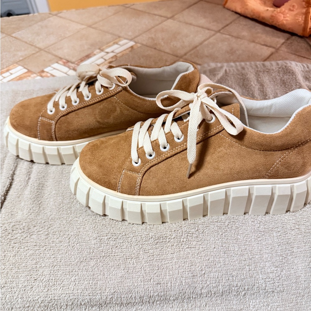 Brown Suede Women's Sneakers - Picture 2 of 8